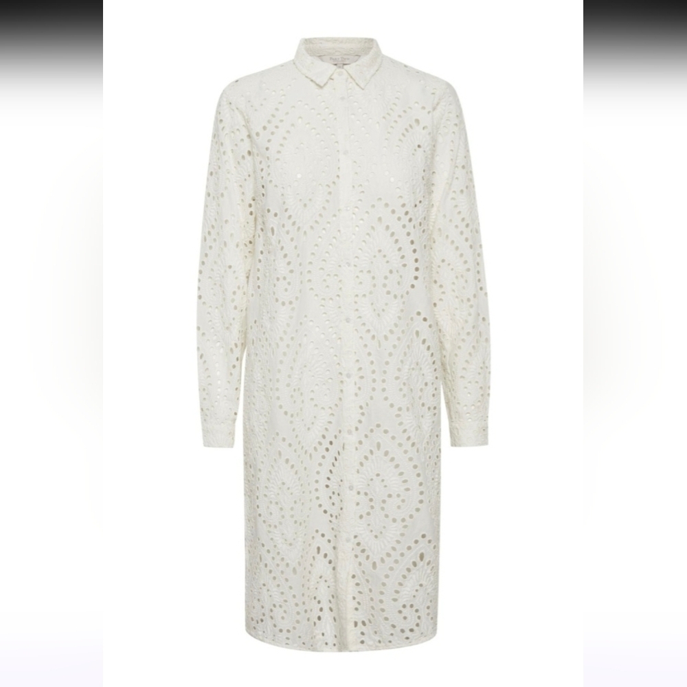 Part Two White Eyelet Broderie Anglaise Cotton Button Front Duster Dress - Picture 5 of 12